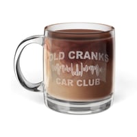 Image 1 of Engraved Glass Coffee Mug - 'Old Cranks' Car Club Design, 12.25oz