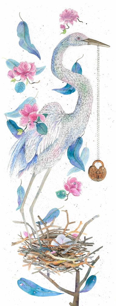 Image of White Egret & Victorian Lock [Original Piece]