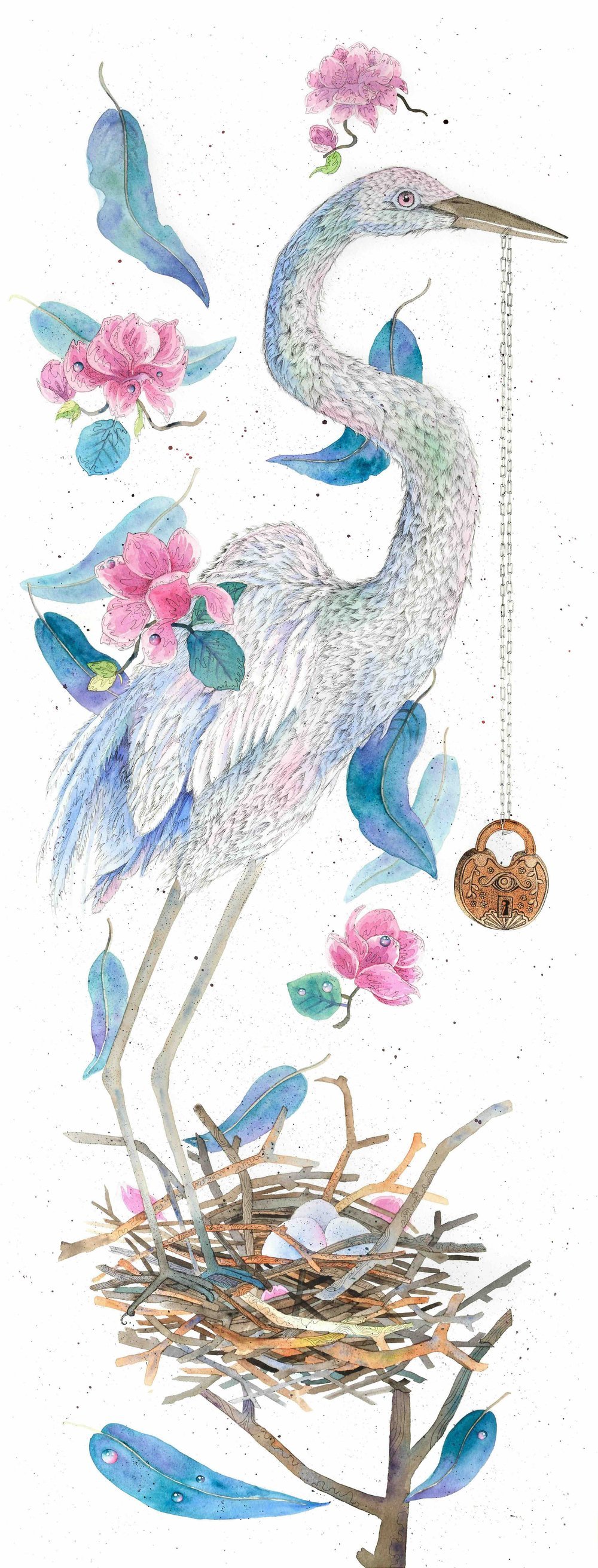 Image of White Egret & Victorian Lock [Original Piece]