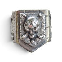 Image 1 of Vintage "Dethroned" Aztec Skull Ring #1, c. 1940s