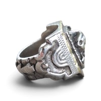 Image 3 of Vintage "Dethroned" Aztec Skull Ring #1, c. 1940s