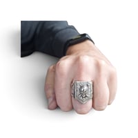 Image 7 of Vintage "Dethroned" Aztec Skull Ring #1, c. 1940s