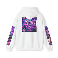Image 2 of Lucky Kitten Neon Arcade Hoodie | Cute Pink Kawaii Graphic