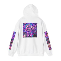 Image 3 of Lucky Kitten Neon Arcade Hoodie | Cute Pink Kawaii Graphic