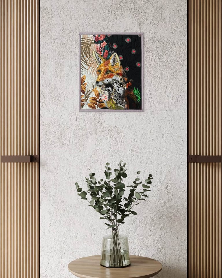 Among the Leaves and Shadows - Original Fox Art Quilt, Forest Animal Decor, 41.5x34cm Image 3