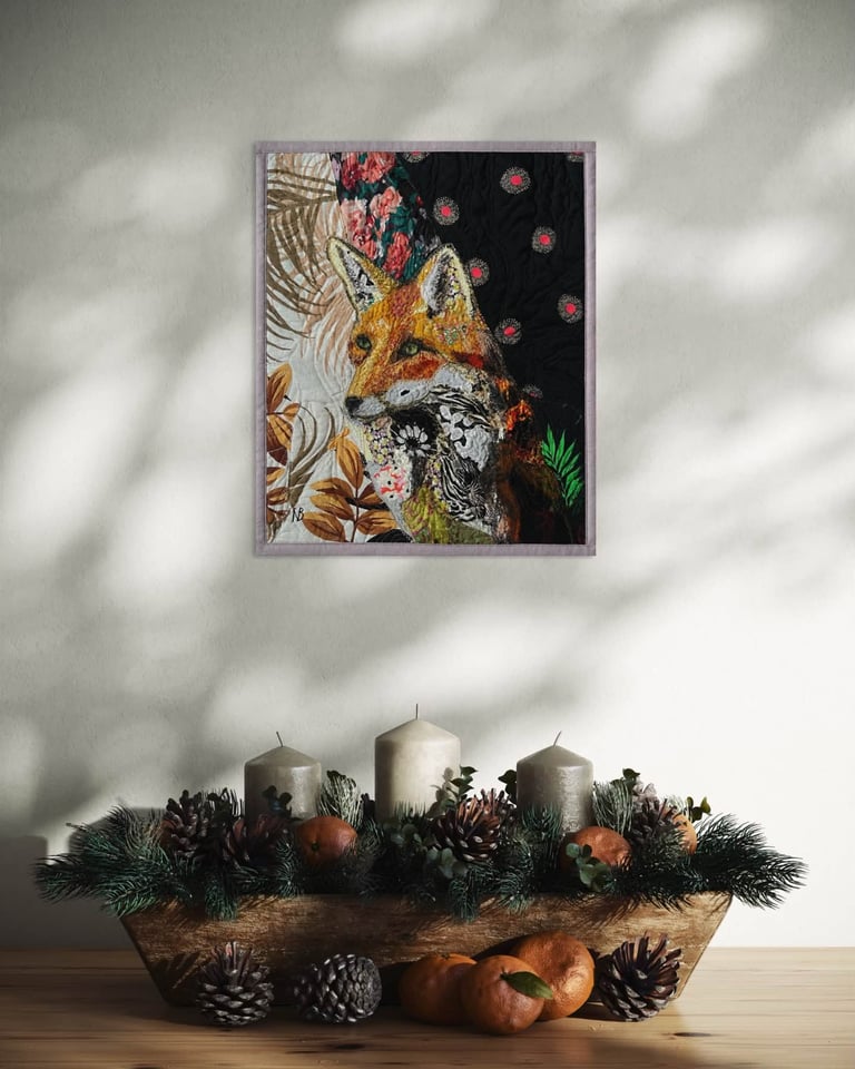 Among the Leaves and Shadows - Original Fox Art Quilt, Forest Animal Decor, 41.5x34cm Image 11