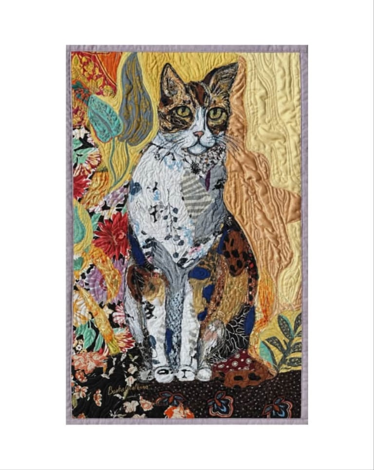 An Important Character – Original Cat Art Quilt, Colorful Pet Portrait, 58.5x37.5cm Image 7