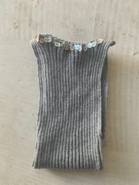 Image 3 of Merino Rib Top with Pearl Button boat  neck light grey 