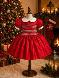 Image 1 of Red & white front & back smock dress