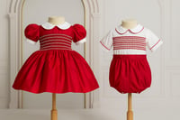 Image 2 of Red & white front & back smock dress