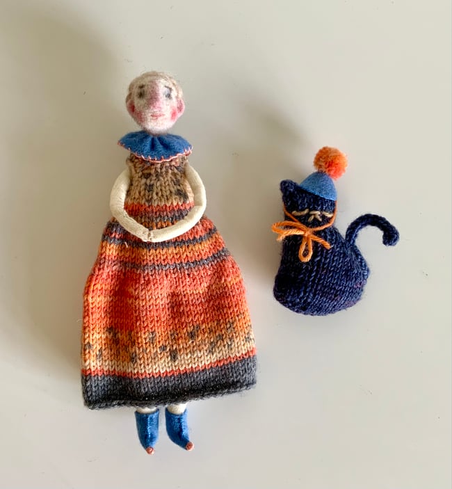 Circus cat and lady ~ ooak ~ folk art doll