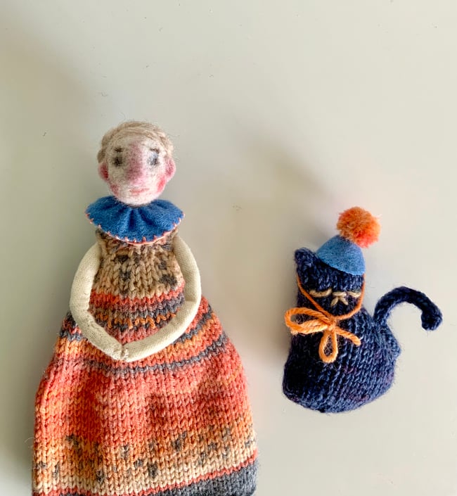 Circus cat and lady ~ ooak ~ folk art doll
