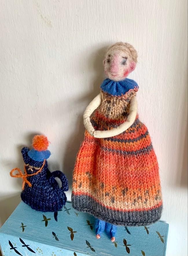 Circus cat and lady ~ ooak ~ folk art doll