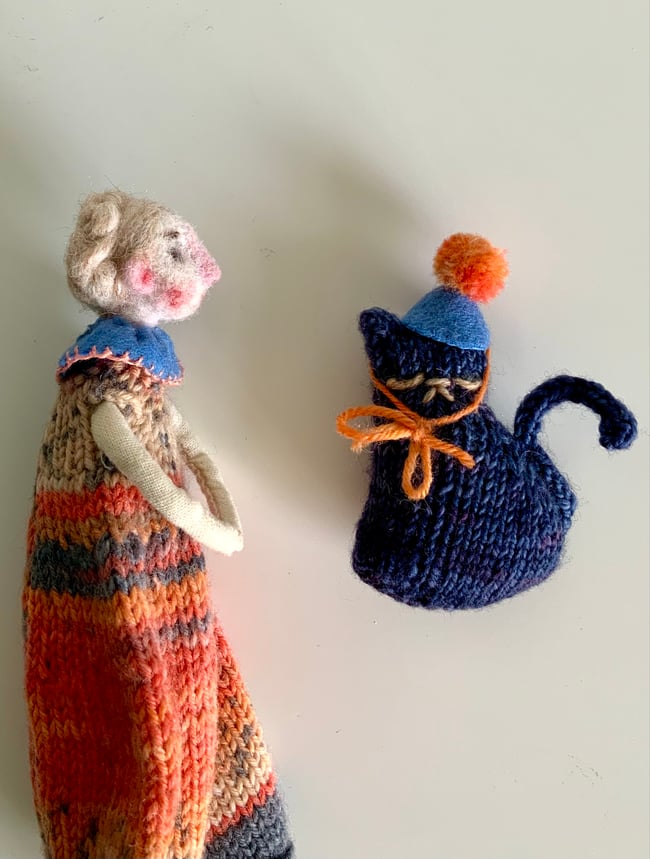 Circus cat and lady ~ ooak ~ folk art doll