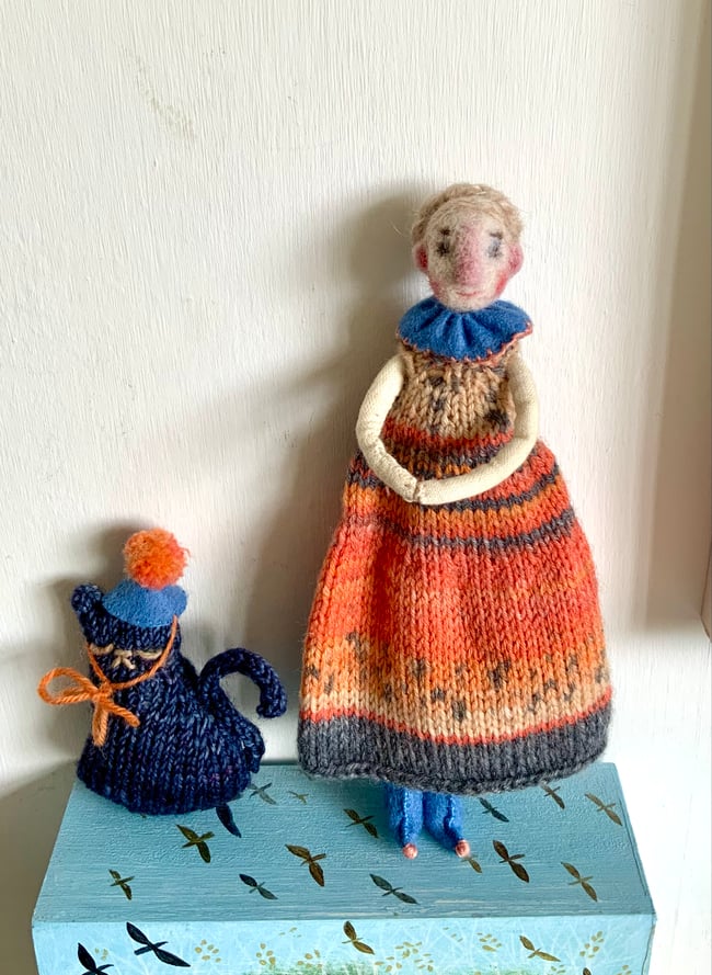 Circus cat and lady ~ ooak ~ folk art doll