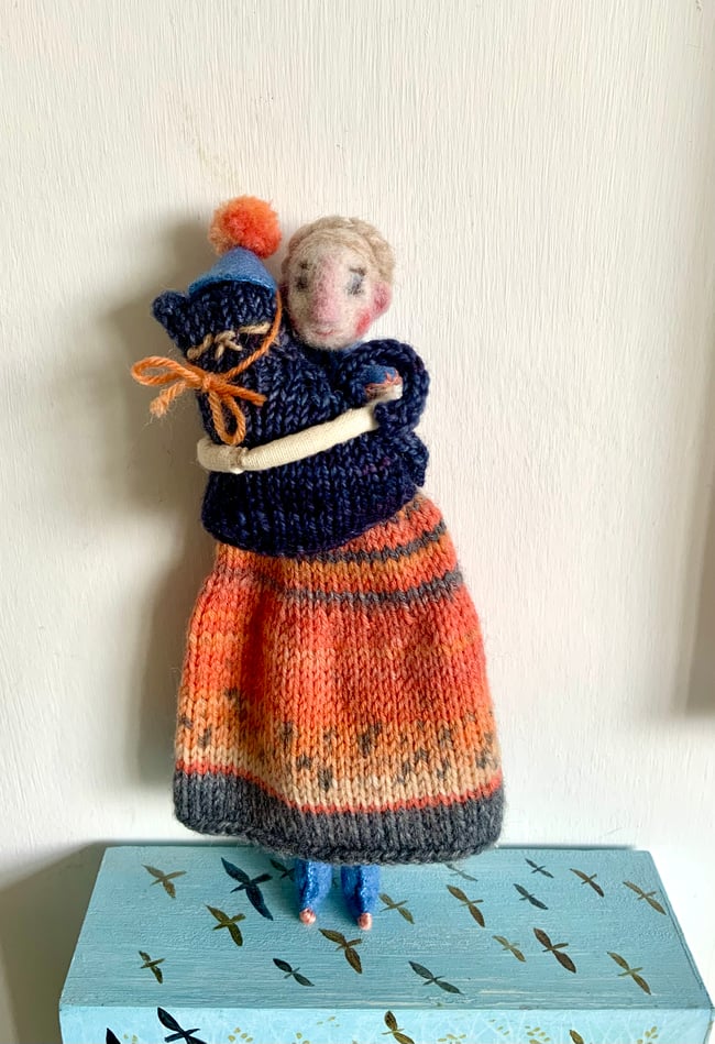 Circus cat and lady ~ ooak ~ folk art doll