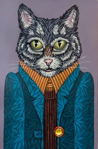 Image 2 of ORIGINAL-"Dapper Cats-Harold (grey tabby w/blue jacket)"