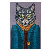 Image 1 of ORIGINAL-"Dapper Cats-Harold (grey tabby w/blue jacket)"