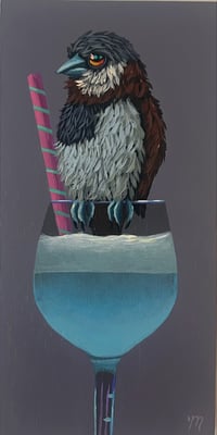 Image 2 of ORIGINAL-"Party Cocktail (Light blue w/sparrow)"