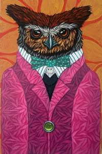 Image 2 of ORIGINAL-"Garden Portraits-Great Horned Owl (pink jacket)"