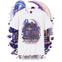Image 1 of Cosmic Mart 'Open Late' Retro Space Shop Graphic Tee
