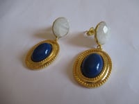 Image 2 of Kate Middleton Princess of Wales Inspired Replikate Lapis Lazuli & Moonstone Statement Earrings