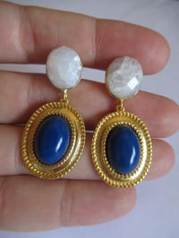 Image 3 of Kate Middleton Princess of Wales Inspired Replikate Lapis Lazuli & Moonstone Statement Earrings
