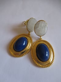 Image 4 of Kate Middleton Princess of Wales Inspired Replikate Lapis Lazuli & Moonstone Statement Earrings