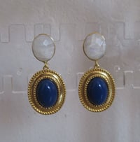 Image 1 of Kate Middleton Princess of Wales Inspired Replikate Lapis Lazuli & Moonstone Statement Earrings