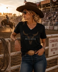 Image 3 of Be a Beth Dutton Shirt | Texas Longhorn Bull Skull V-Neck T-Shirt | Country Western Graphic Tee