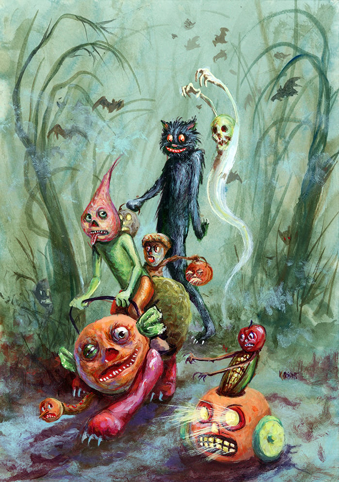 Image of "Entourage" the August 2026 Shiverbones Halloween postcard