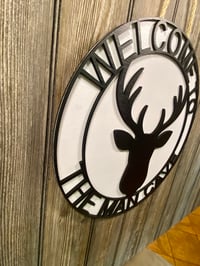 Image 2 of Welcome to the Man Cave Deer Head Sign – 14.75” Round Rustic Wall Decor –