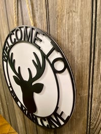 Image 4 of Welcome to the Man Cave Deer Head Sign – 14.75” Round Rustic Wall Decor –