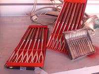 Image 1 of Midcentury Stainless Steel & Wood Fondue Forks