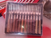 Image 2 of Midcentury Stainless Steel & Wood Fondue Forks