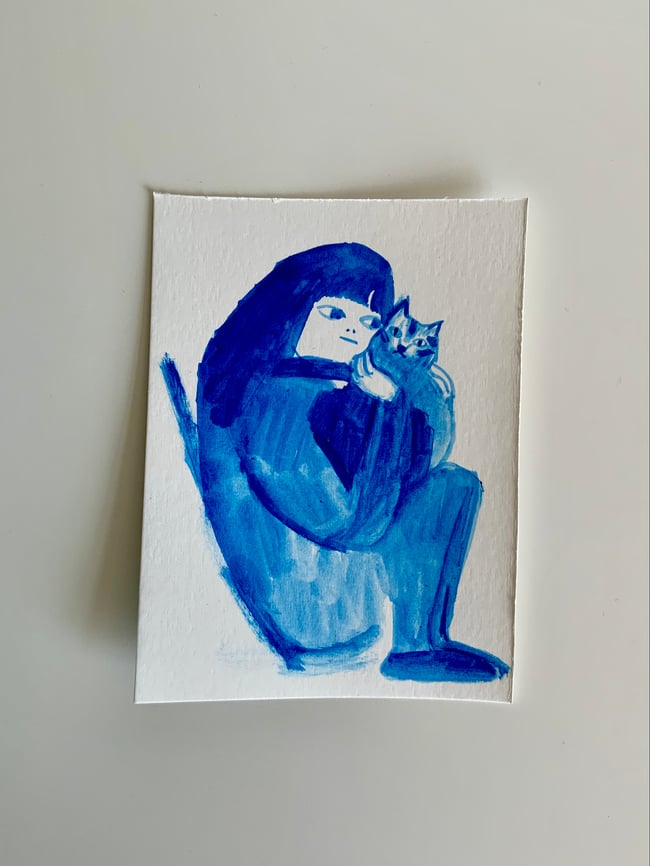 Blue cat ladies ~ original gouache sketches