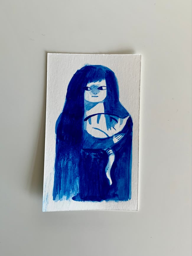 Blue cat ladies ~ original gouache sketches
