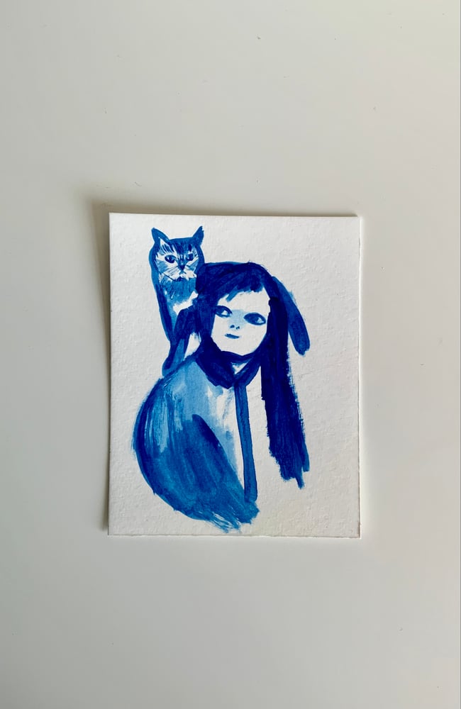 Blue cat ladies ~ original gouache sketches