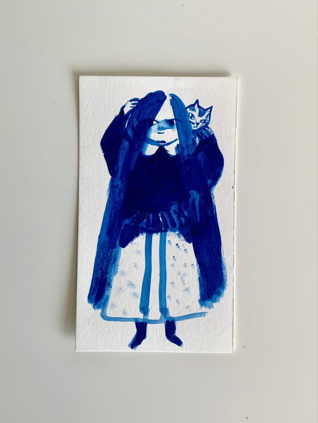 Blue cat ladies ~ original gouache sketches