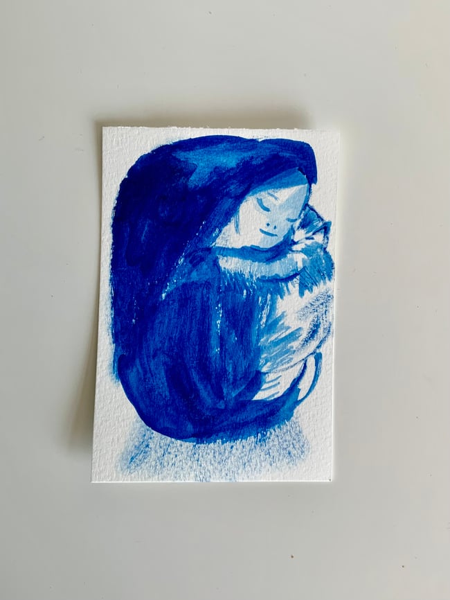 Blue cat ladies ~ original gouache sketches