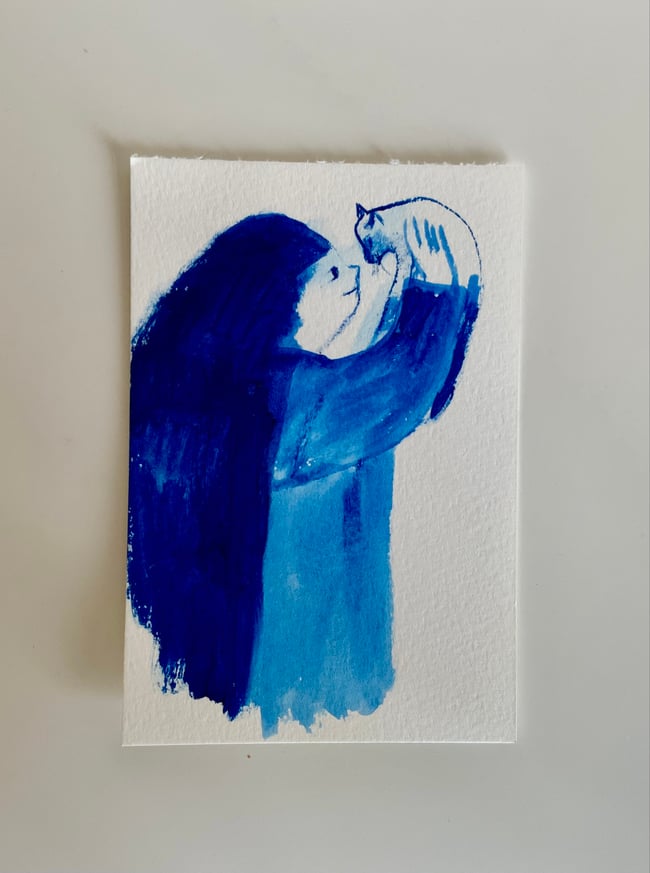 Blue cat ladies ~ original gouache sketches