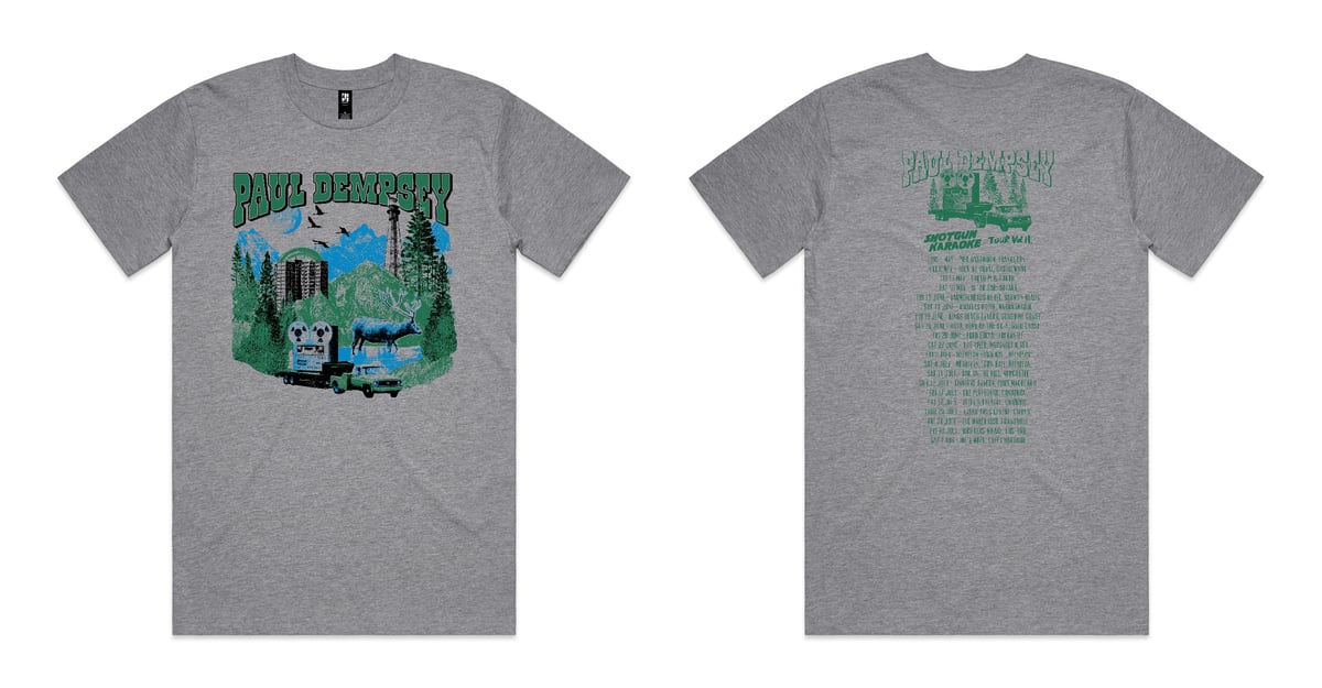 Image of Paul Dempsey Shotgun Karaoke Vol II Tour tee on marle grey