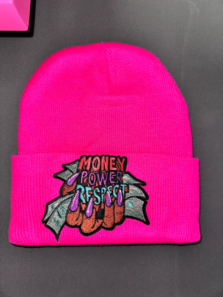 Image of Money power respect pink beanie hat