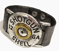 Silver Shotgun Shell Leather Wrap Bracelet