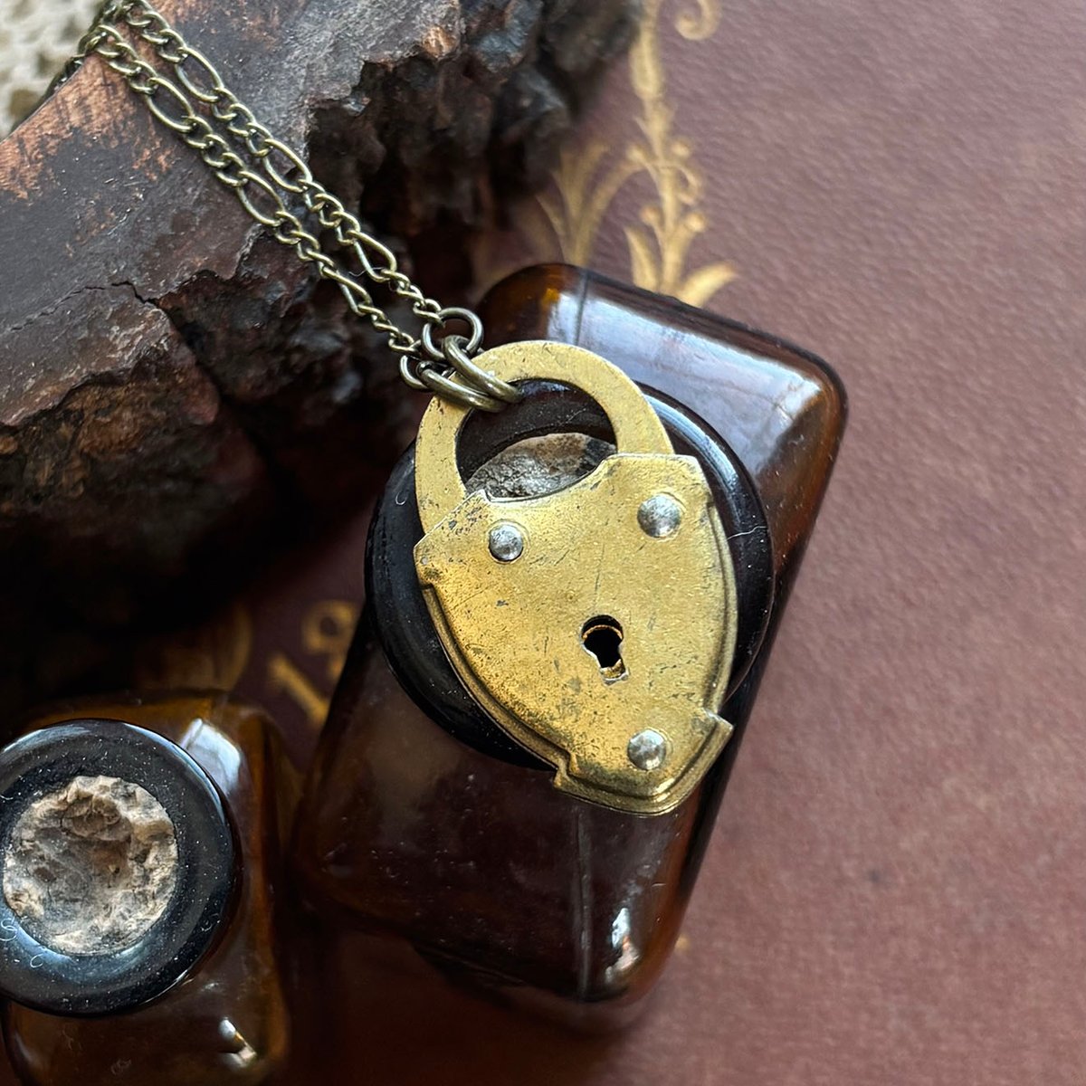 Tiny Vintage Brass Lock necklace