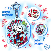 Image 1 of PREORDER: Spidey Snoopy Keychain & Badges
