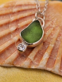 Image 3 of Ready to ship! Jewelled Cornish Seaglass Necklace - dark green 