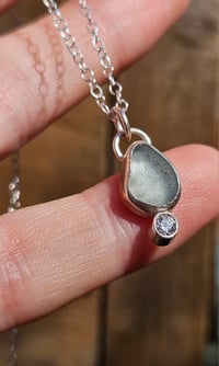 Image 4 of Ready to ship! Jewelled Cornish Seaglass Necklace  - light blue 