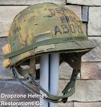 Image 5 of Vietnam M-1C Helmet & Paratrooper liner Mitchell Camo Cover. DEATH FROM ABOVE. 