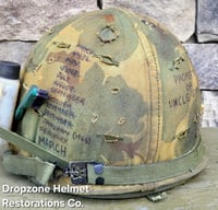 Image 7 of Vietnam M-1C Helmet & Paratrooper liner Mitchell Camo Cover. DEATH FROM ABOVE. 